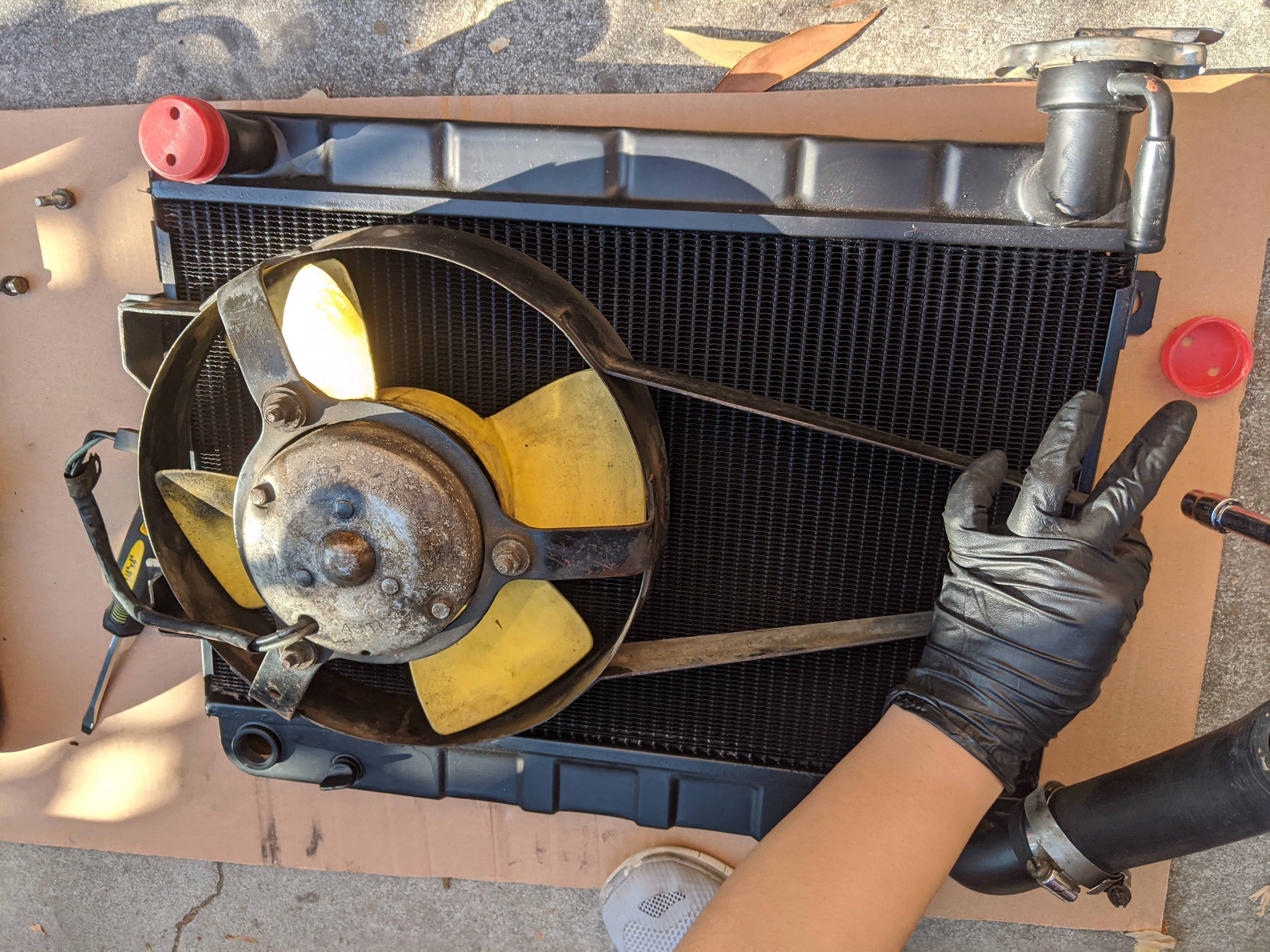 New radiator with fan mounted
