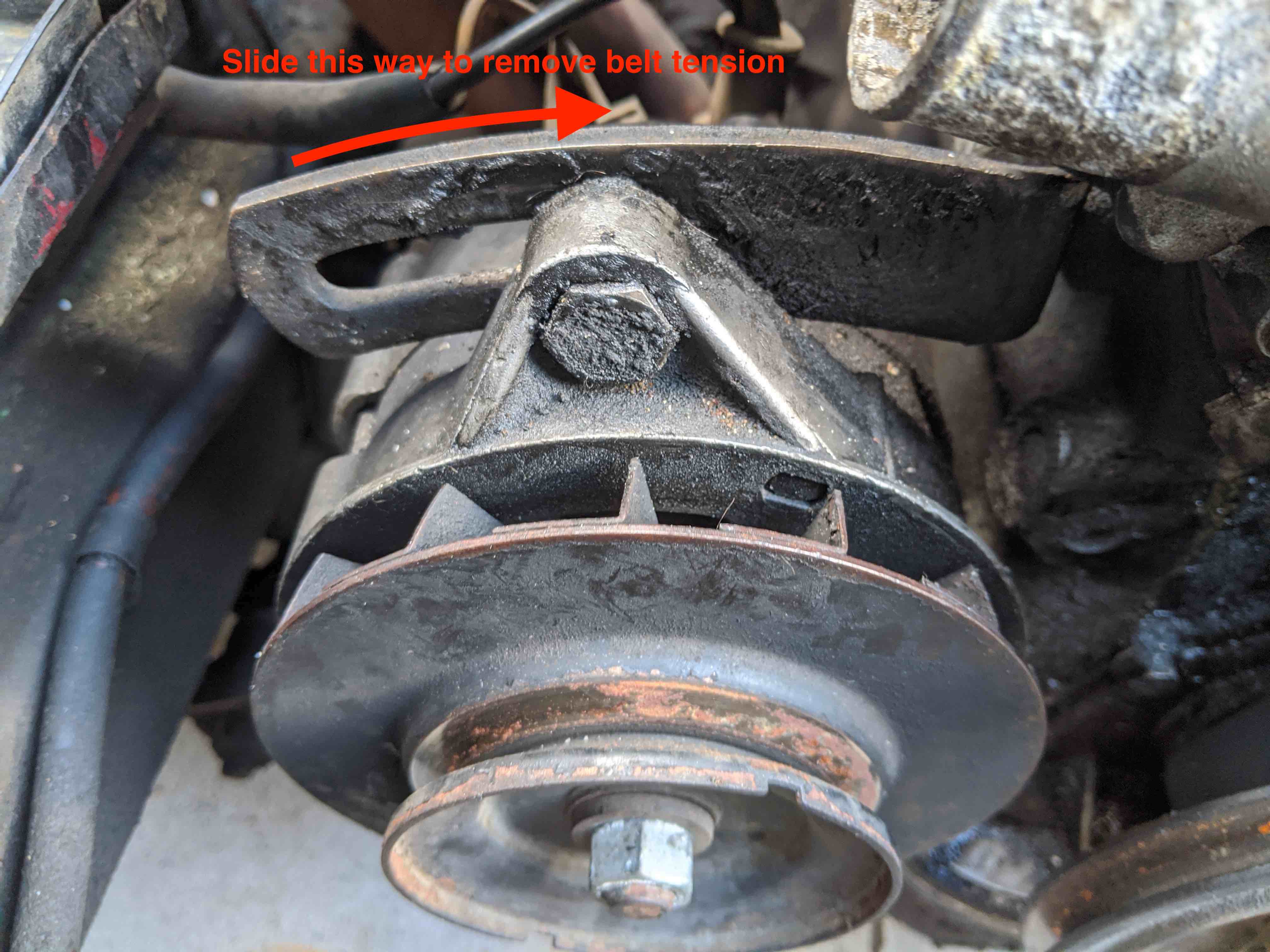 Alternator on mounting bracket