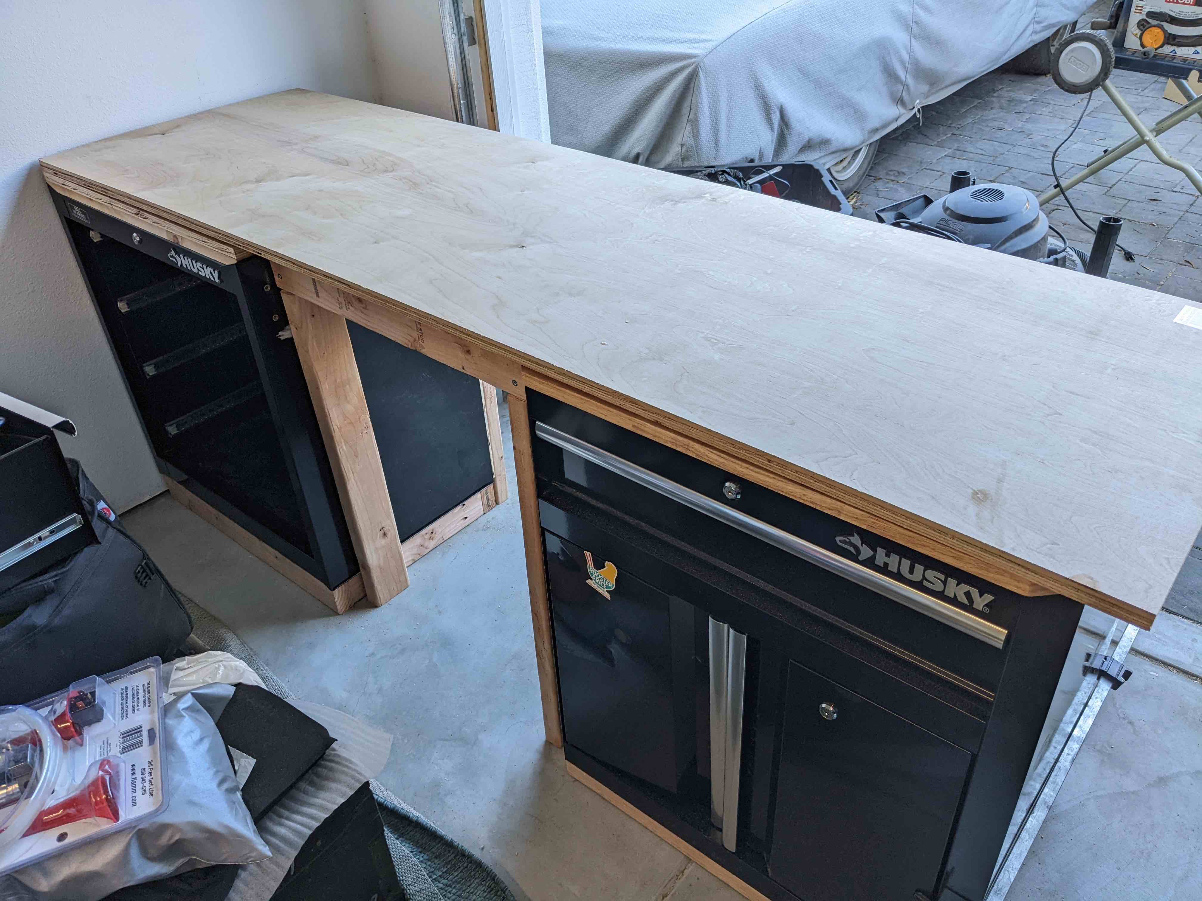 First placement of the workbench top surface