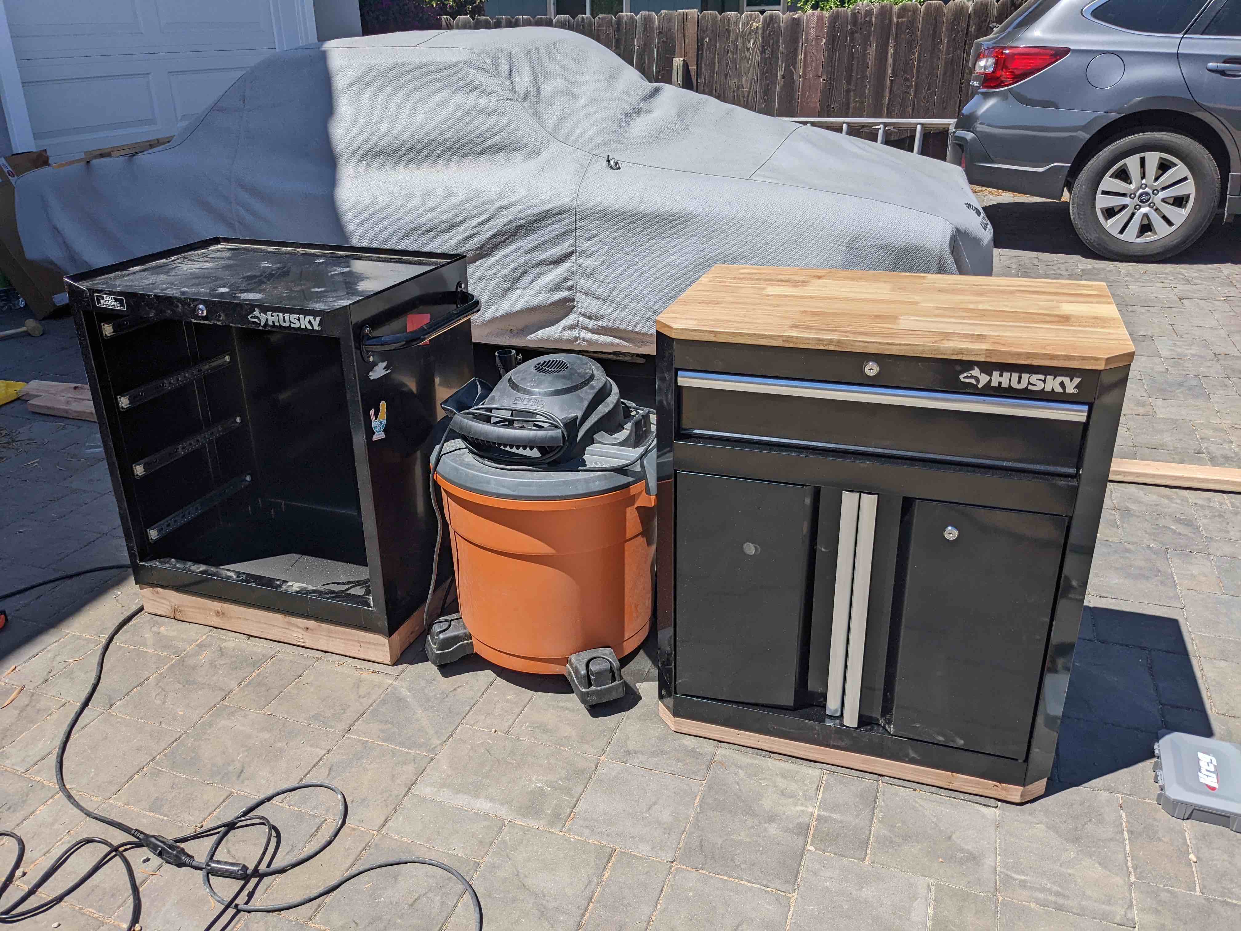 Placing the two pieces and shop vac